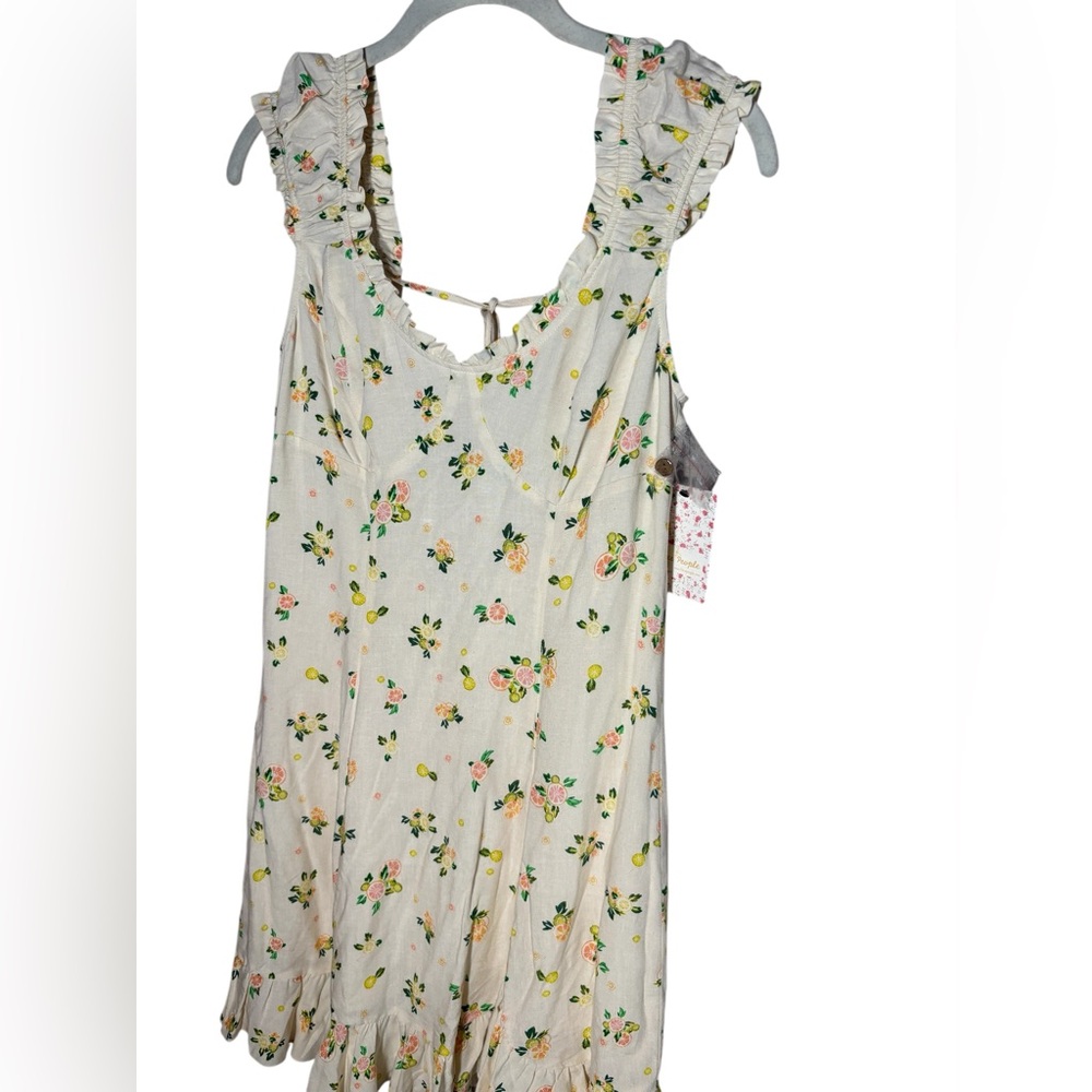 Free People. Cream Cactus Flowers Citrus Print Mini Dress Sz XS